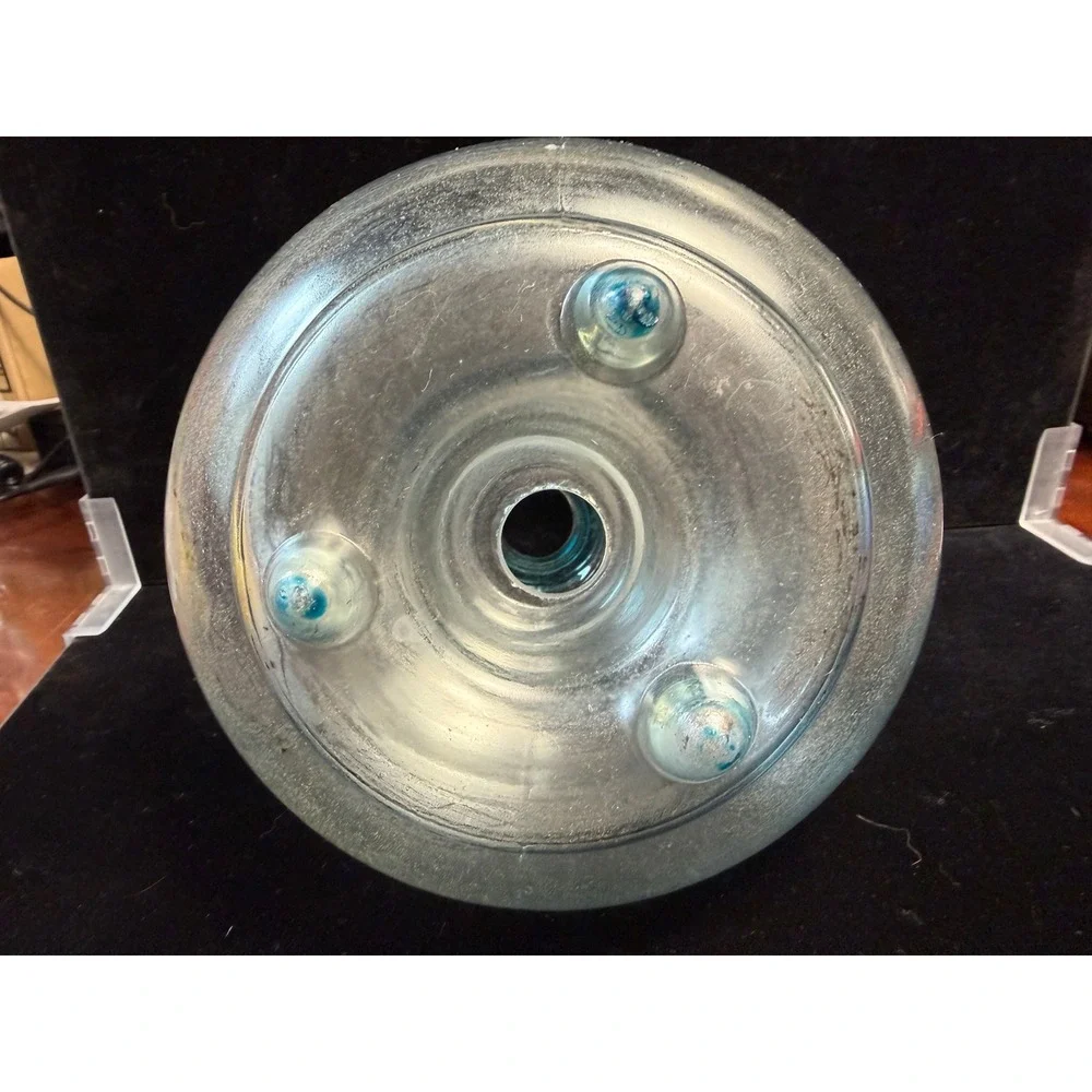 Handblown‎ Light Blue Glass Decanter Vase Tripod Footed Base Ringed Neck 8 inch